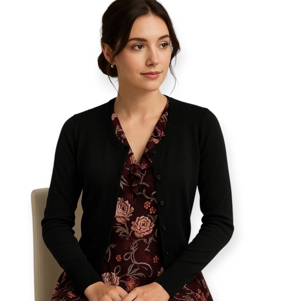 Sonoma Life + Style Black Button-Front Cardigan Sweater Size M NWT
